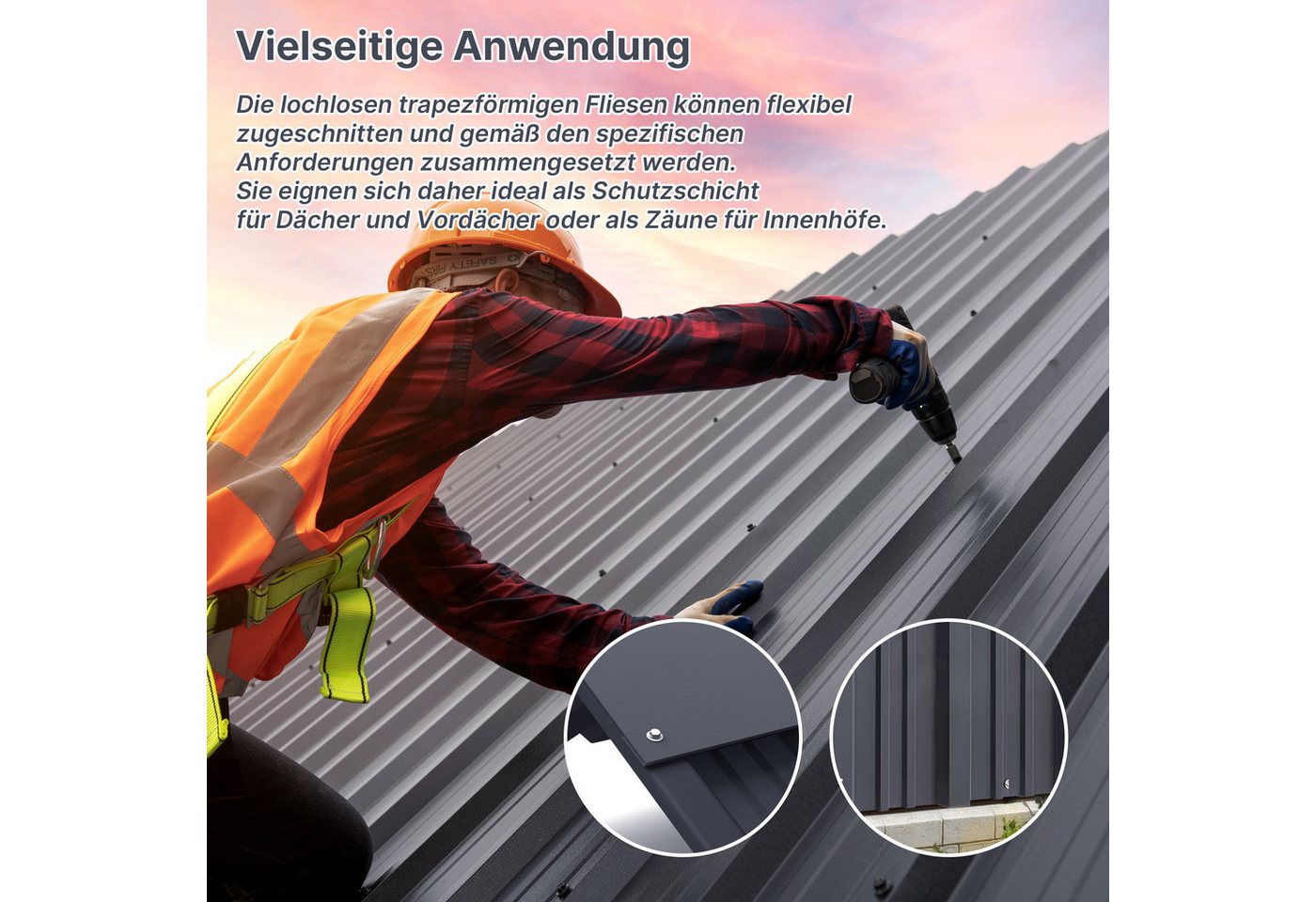 Mondeer Wellplatte Dachplatten(14-tlg), 0,25 mm, 7 m², (Metall Trapezblech, 14-St), Wellblechplatten für Dach, 7m², 110*46cm, Dunkelgrau – Bild 4 von 5