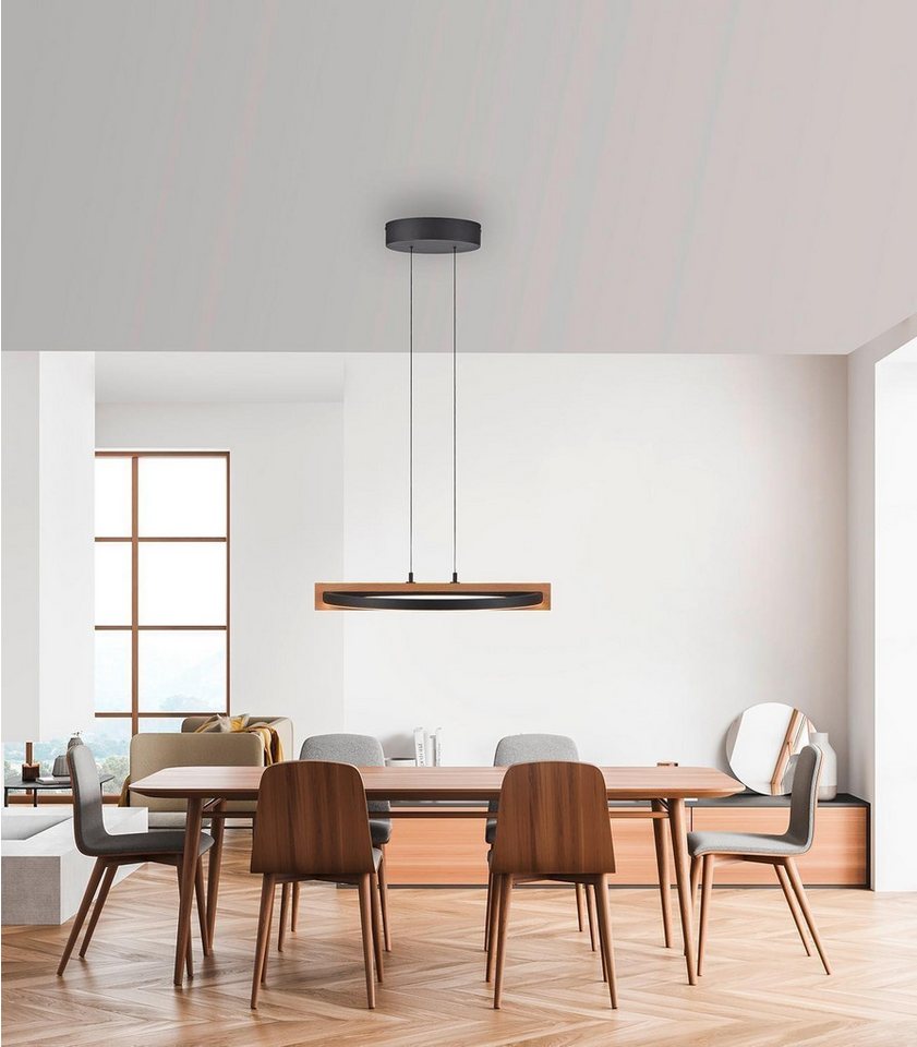 MONDO LED Pendelleuchte FAMERA, 2-flammig, Braun, Schwarz, Eichenholz, Anpassung der Farbtemperatur, Dimmfunktion, LED fest integriert, Metall, Höhenverstellbar – Bild 2 von 5