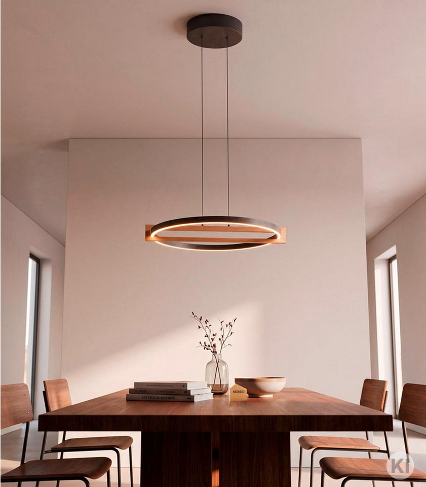 MONDO LED Pendelleuchte FAMERA, 2-flammig, Braun, Schwarz, Eichenholz, Anpassung der Farbtemperatur, Dimmfunktion, LED fest integriert, Metall, Höhenverstellbar – Bild 3 von 5