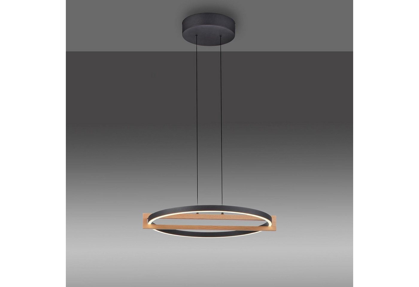 MONDO LED Pendelleuchte FAMERA, 2-flammig, Braun, Schwarz, Eichenholz, Anpassung der Farbtemperatur, Dimmfunktion, LED fest integriert, Metall, Höhenverstellbar – Bild 5 von 5