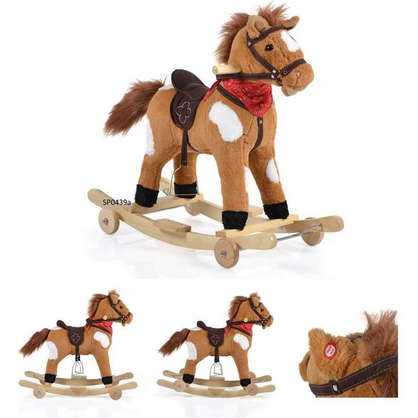 Moni Schaukeltier Thunder WJ-302, Plüsch, Kufen, Rollen, bis 50 kg, Pferdegeräusche, Sattel, Zaumzeug