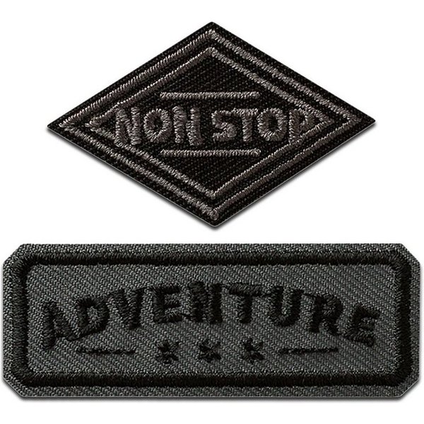 Mono-Quick Aufnäher, Polyester, Adventure und Non Stop 2 Stück - Aufnäher, Bügelbild, Aufbügler, Applikationen, Patches, Flicken, zum aufbügeln, Größe: 2,8 x 5,