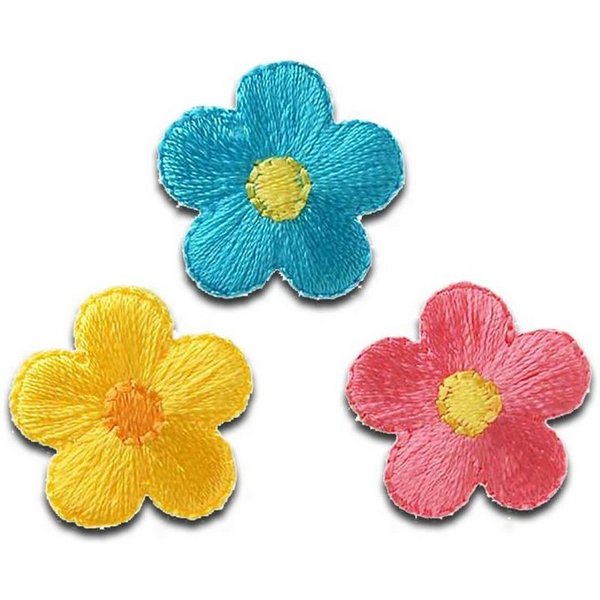 Mono-Quick Aufnäher Bügelbild, Aufbügler, Applikationen, Patches, Flicken, zum aufbügeln, Polyester, 3 Blüten Blume - Größe: 2,1 x 2,1 cm