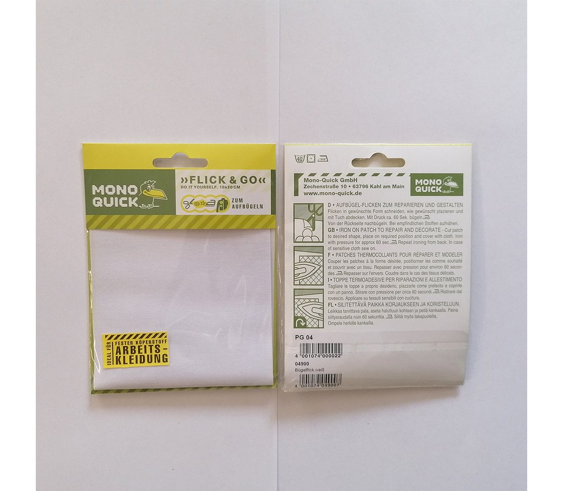 Mono-Quick Aufnäher Bügelbild, Aufbügler, Applikationen, Patches, Flicken, zum aufbügeln, Polyester, Bügelflicken Köper weiß - Größe: 10,0 x 20,0 cm – Bild 4 von 4