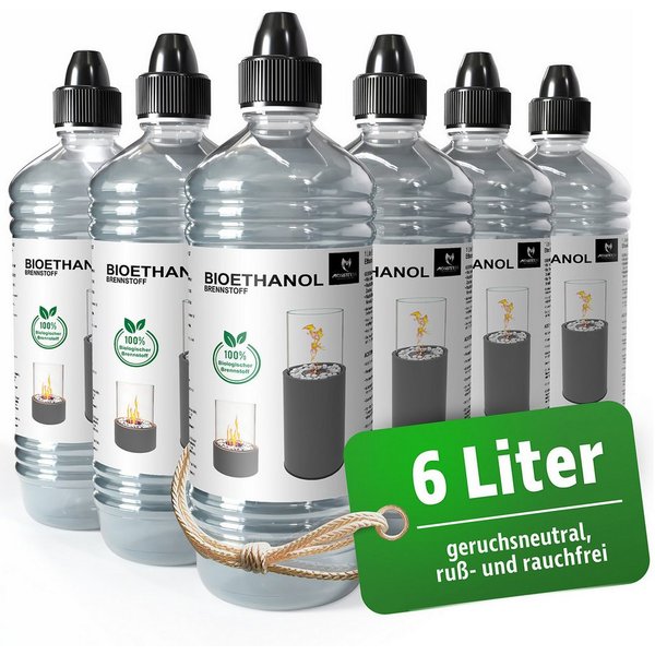 Monster24 Bioethanol Flüssiges Bio-Ethanol 96,6% Reinheit Tischkamin Tischfeuer Standkamin, (6 x 1 Liter)