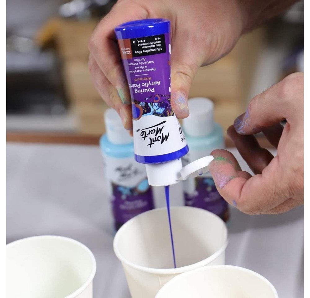 Mont Marte Bastelfarbe PREMIUM Pouring Acrylfarbe, Gieß-Acryl, je 4 x 120 ml, diverse Sets, Untereinander vermischbar & bereits mit Pouring Medium vorgemischt – Bild 2 von 5