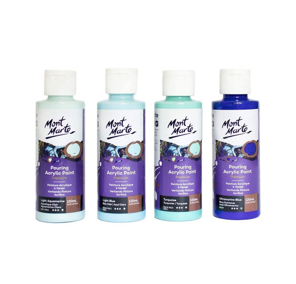 Mont Marte Bastelfarbe PREMIUM Pouring Acrylfarbe, Gieß-Acryl, je 4 x 120 ml, diverse Sets, Untereinander vermischbar & bereits mit Pouring Medium vorgemischt – Bild 3 von 5
