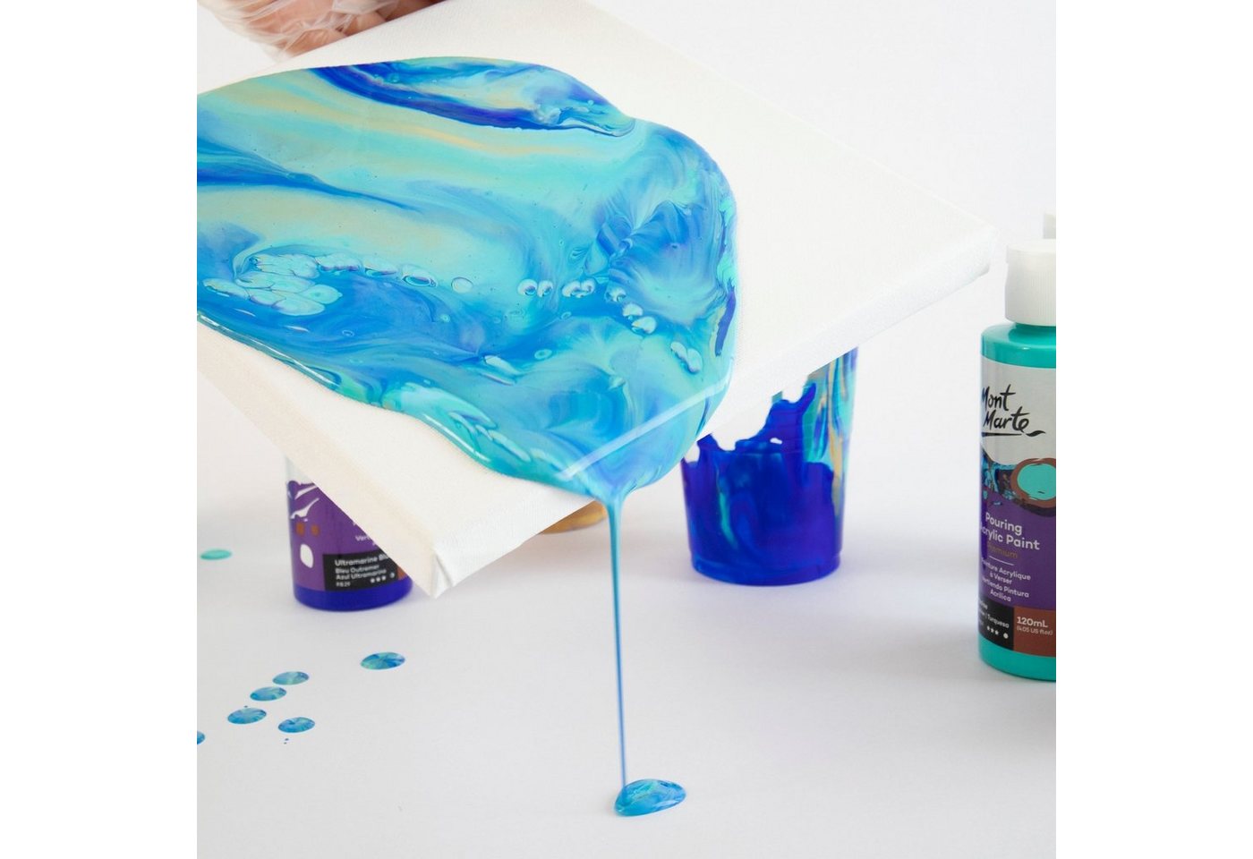 Mont Marte Bastelfarbe PREMIUM Pouring Acrylfarbe, Gieß-Acryl, je 4 x 120 ml, diverse Sets, Untereinander vermischbar & bereits mit Pouring Medium vorgemischt – Bild 5 von 5