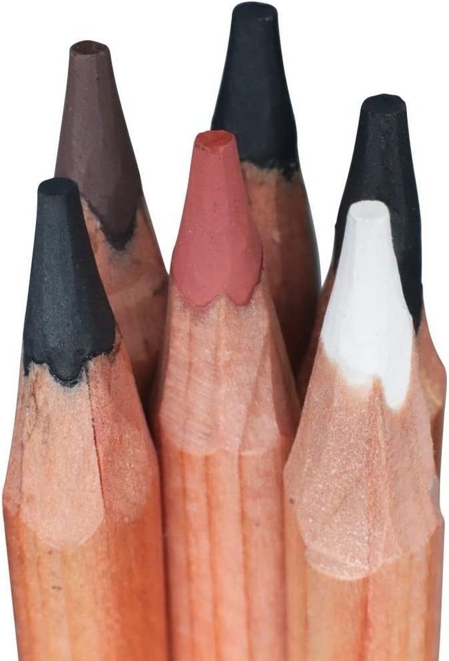 Mont Marte Kohlestift Zeichenstifte Set mit 12 x Zeichenkohle, in mischbaren Farbtönen, (Set, 12-tlg., Ideal für Zeichnungen aller Art), weiß, rot-braun, braun, – Bild 2 von 5