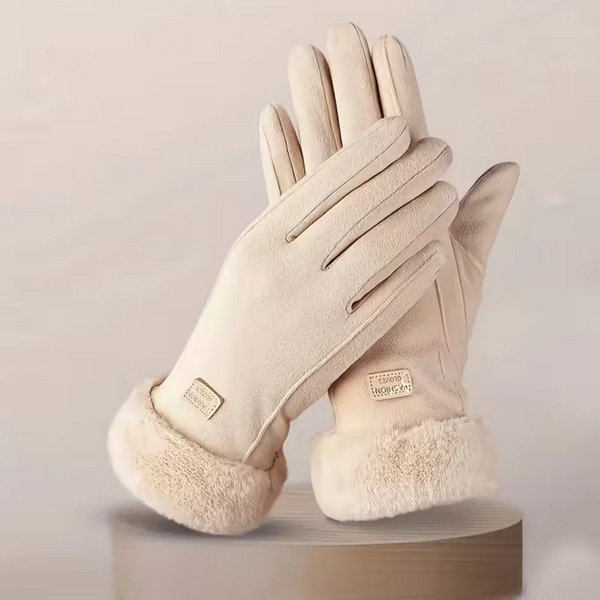 Montegoni Baumwollhandschuhe Winterwarme, mit Plüsch gefütterte Damen Touchscreen Handschuhe (1 Paar Damenhandschuhe mit Plüschfutter) Winddichte Handschuhe mit