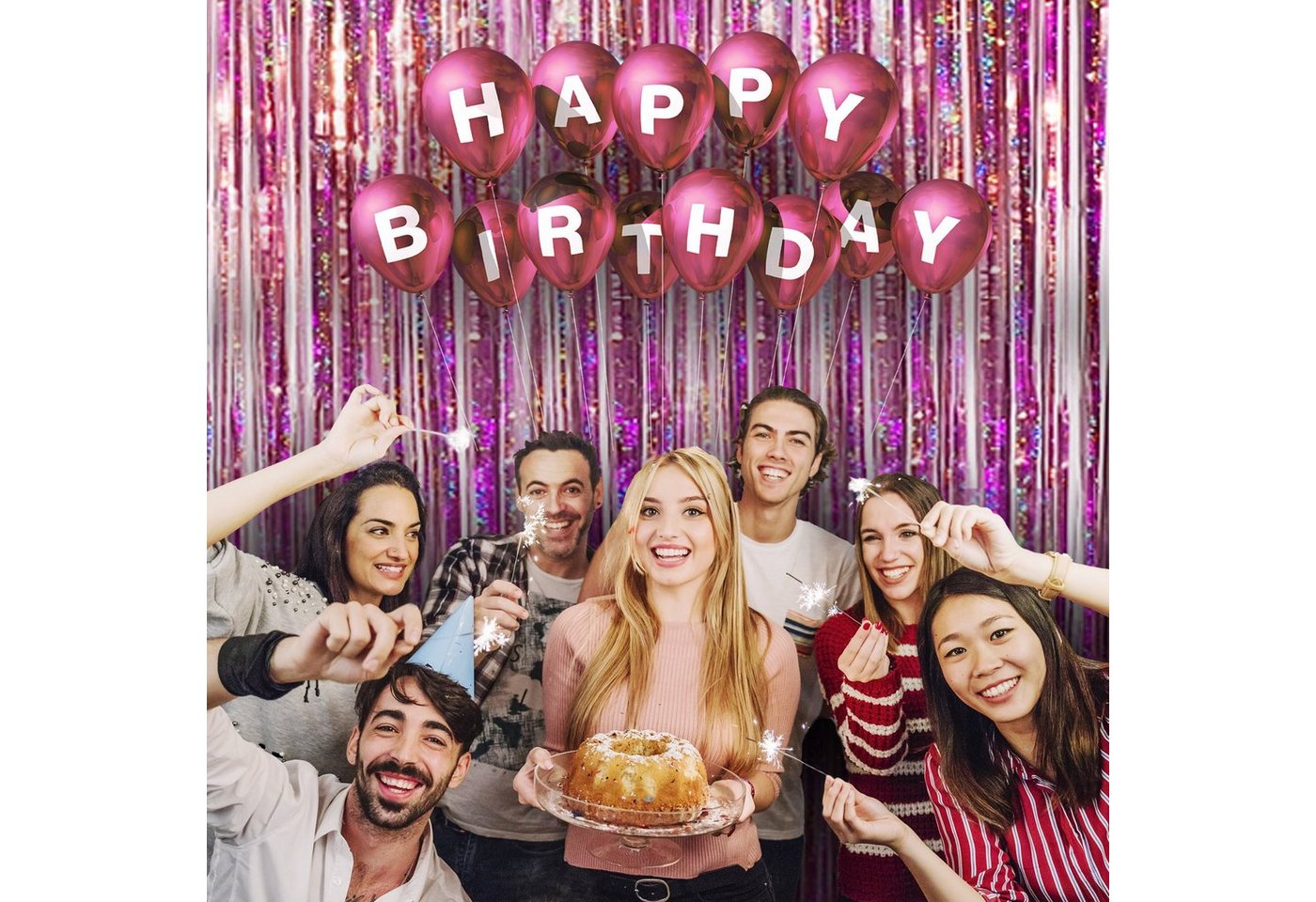 Montegoni Dekorationsfolie Vorhang 2er Set, Hintergrund Dekoration, Glitzer Vorhang Party Deko, (2er Set), Folien Fransen Geburtstag Hochzeit Partydeko Luftschl – Bild 2 von 4