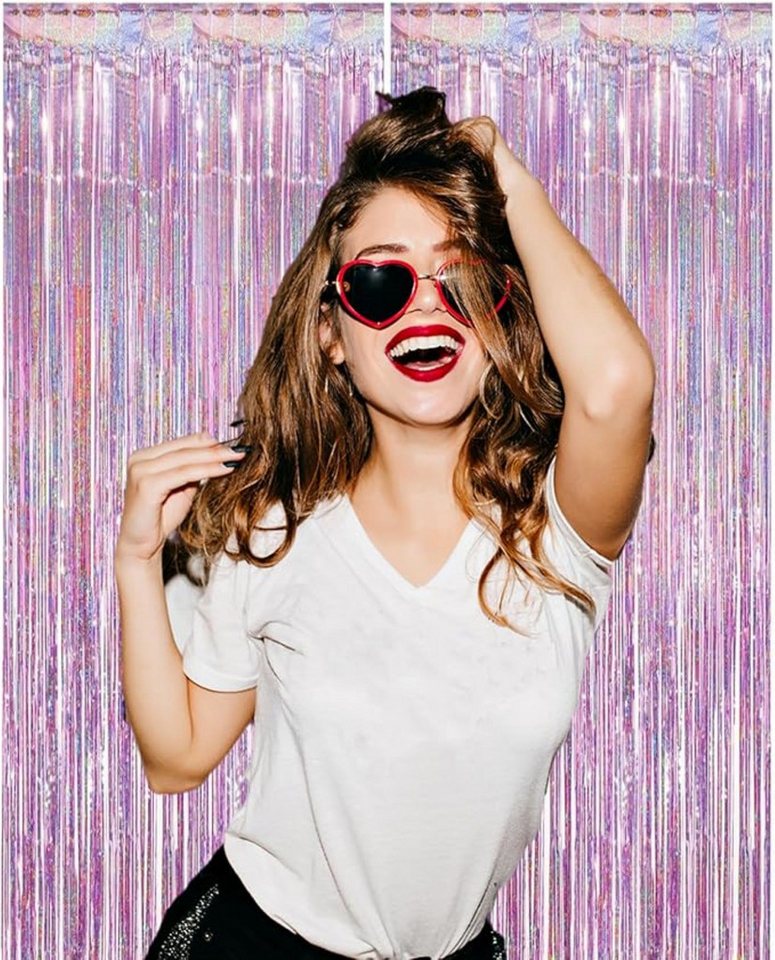 Montegoni Dekorationsfolie Vorhang 2er Set, Hintergrund Dekoration, Glitzer Vorhang Party Deko, (2er Set), Folien Fransen Geburtstag Hochzeit Partydeko Luftschl – Bild 3 von 4