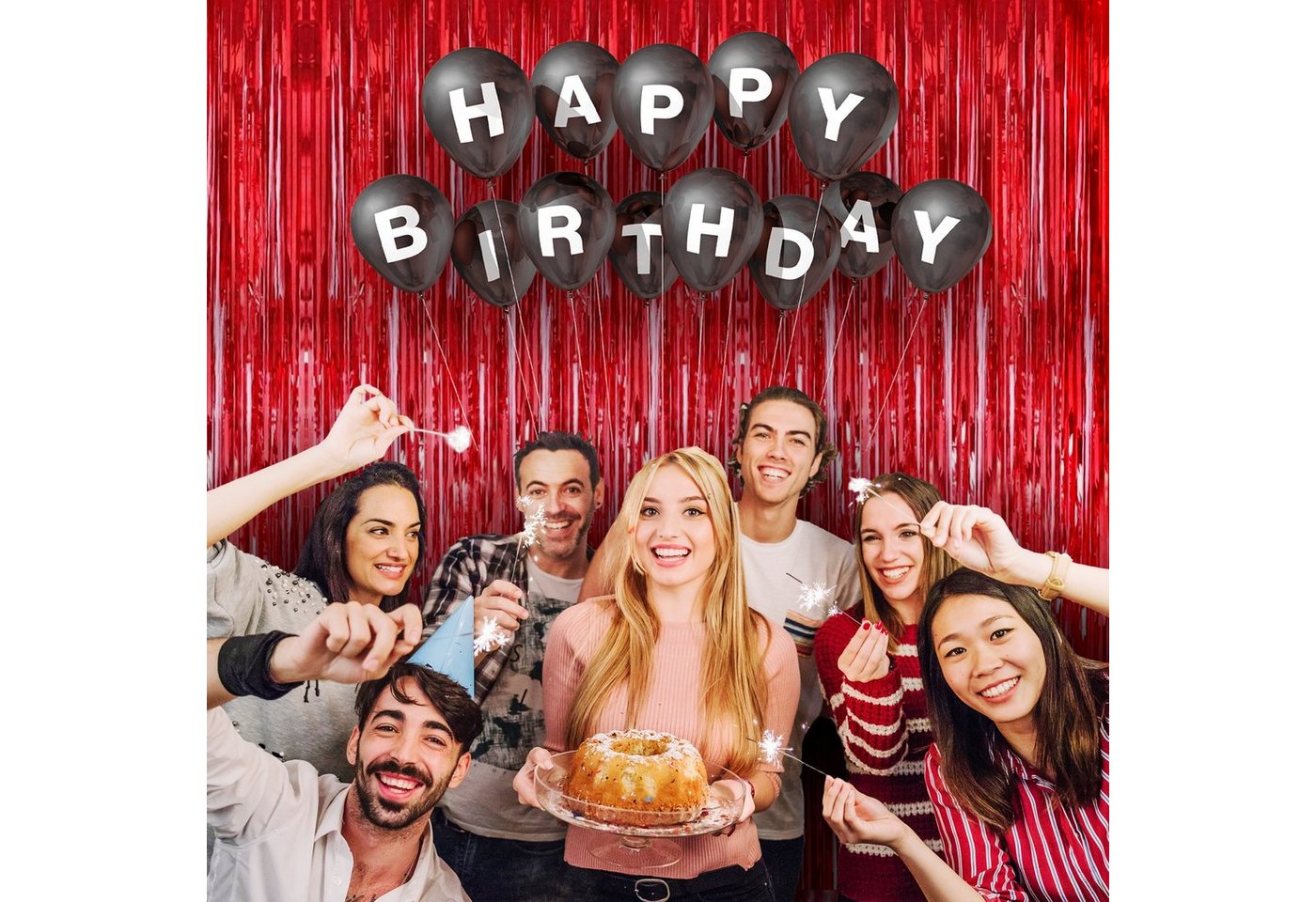 Montegoni Dekorationsfolie Vorhang 2er Set, Hintergrund Dekoration, Glitzer Vorhang Party Deko, (2er Set), Folien Fransen Geburtstag Hochzeit Partydeko Luftschl – Bild 4 von 5