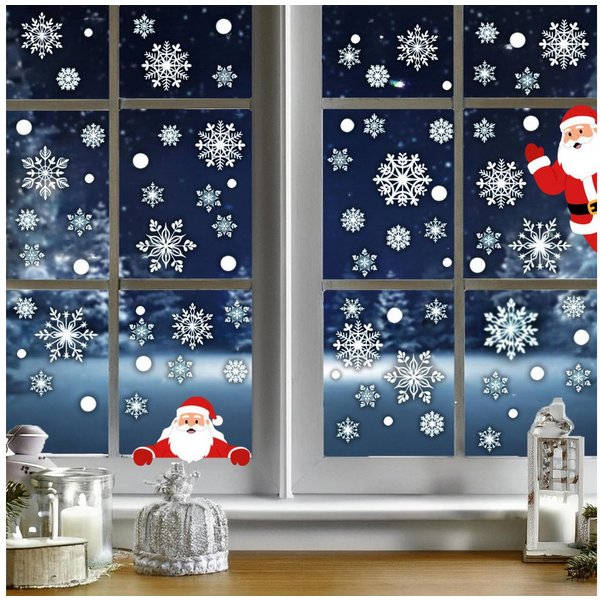 Montegoni Fenstersticker Festliche Fensteraufkleber, Schneeflocken, Fensterbild, Weihnachten, Selbstklebende, doppelseitige Fensterfolien, Weihnachtsmotiv