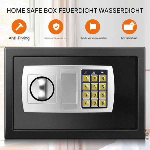 Montegoni Kastensicherung Feuerfester 8,5L Elektronischer Passwort Safe (Diebstahl und feuerresistent für Bargeld und Wertsachen), Sicherer Geldtresor für Zuhau