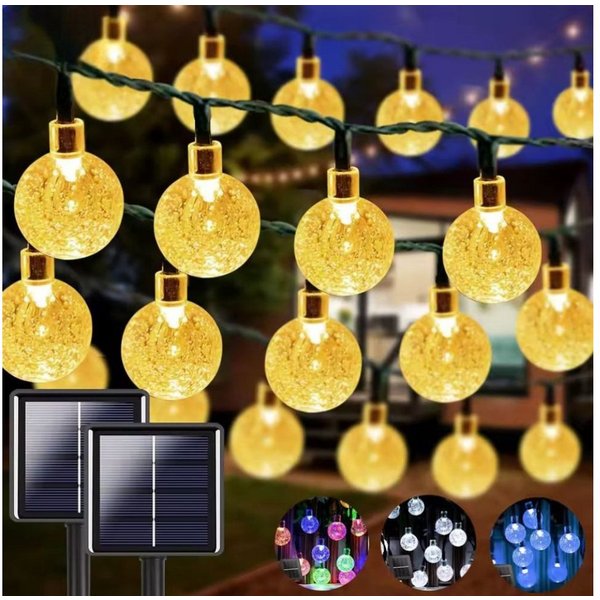 Montegoni LED-Lichterkette Solarleuchte Kugel Lichterkette Außen warmweiß Gartenleuchte, Solarbetrieben, Wasserdicht, 8 Modi, Energiesparend, Automatisch