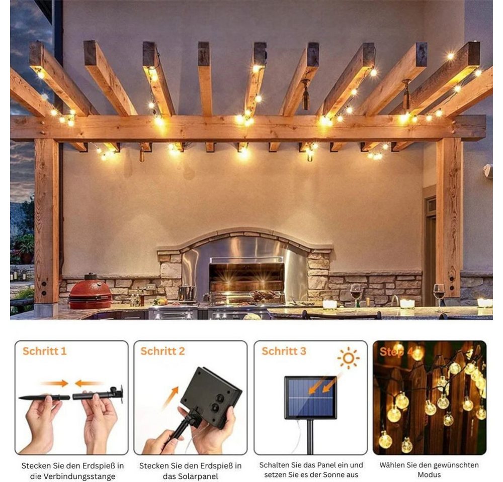 Montegoni LED-Lichterkette Solarleuchte Kugel Lichterkette Außen warmweiß Gartenleuchte, Solarbetrieben, Wasserdicht, 8 Modi, Energiesparend, Automatisch – Bild 3 von 5