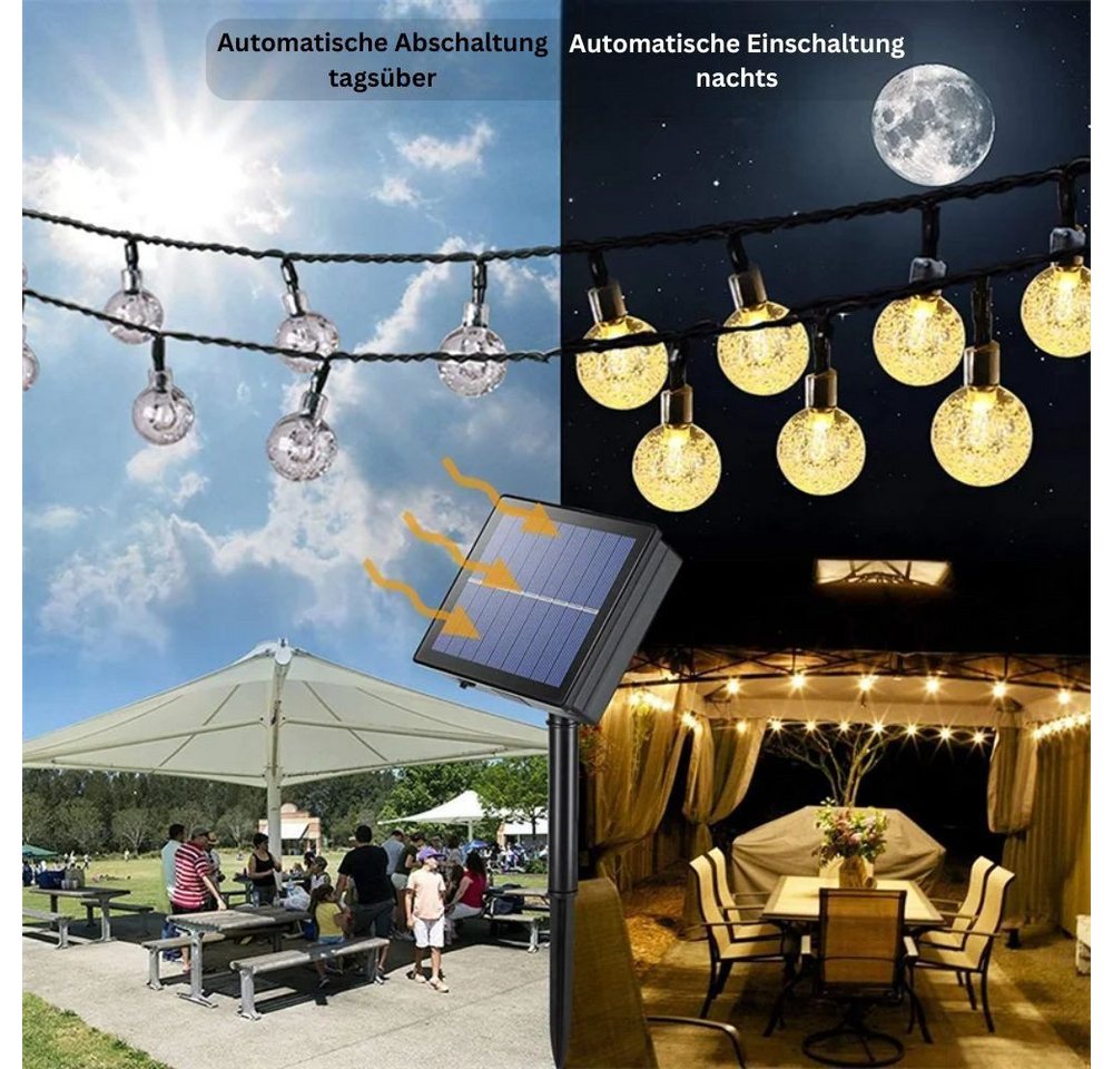 Montegoni LED-Lichterkette Solarleuchte Kugel Lichterkette Außen warmweiß Gartenleuchte, Solarbetrieben, Wasserdicht, 8 Modi, Energiesparend, Automatisch – Bild 4 von 5