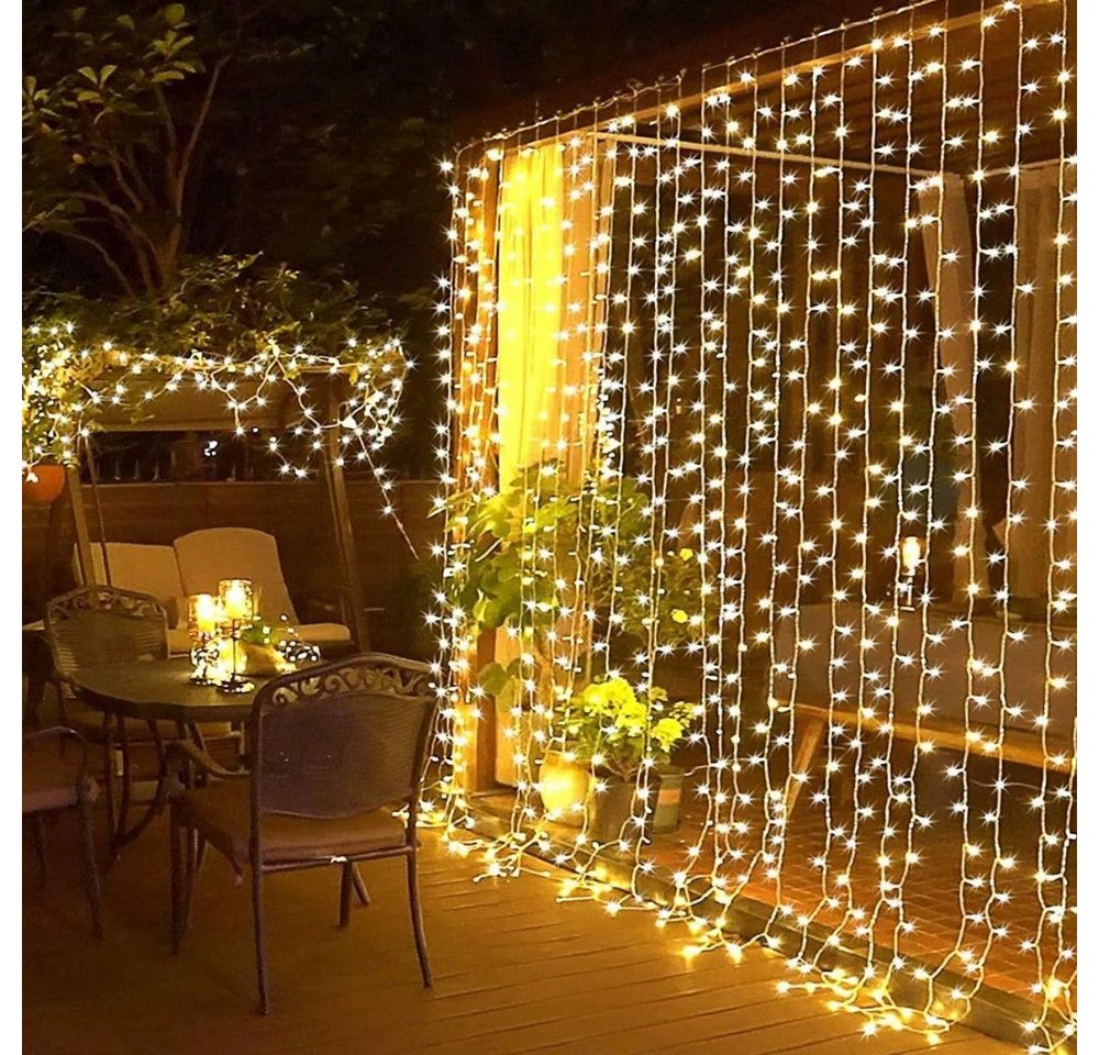 Montegoni LED-Lichtervorhang 3x3m Lichterkette mit 300 Warmweiß LEDs - Wasserdicht, 10 Stränge, 8 Lichtmodi, Ferbedienung mit Timer und Memory Funktion – Bild 2 von 5