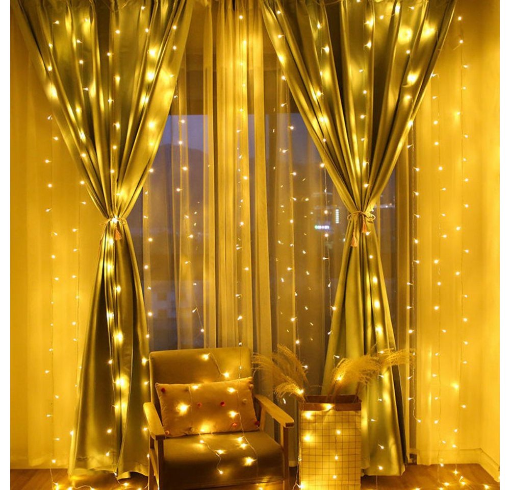 Montegoni LED-Lichtervorhang 3x3m Lichterkette mit 300 Warmweiß LEDs - Wasserdicht, 10 Stränge, 8 Lichtmodi, Ferbedienung mit Timer und Memory Funktion – Bild 5 von 5