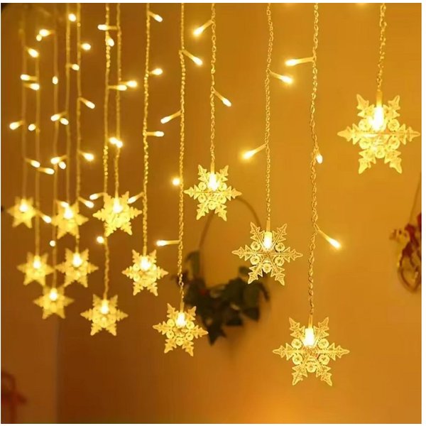 Montegoni Lichterkette Schneefloken Lichtvorhang 2,3m 8 Modi und EU-Stecker für Innenräume, 8 Programme, wasserabweisende Elemente, EU-Stecker
