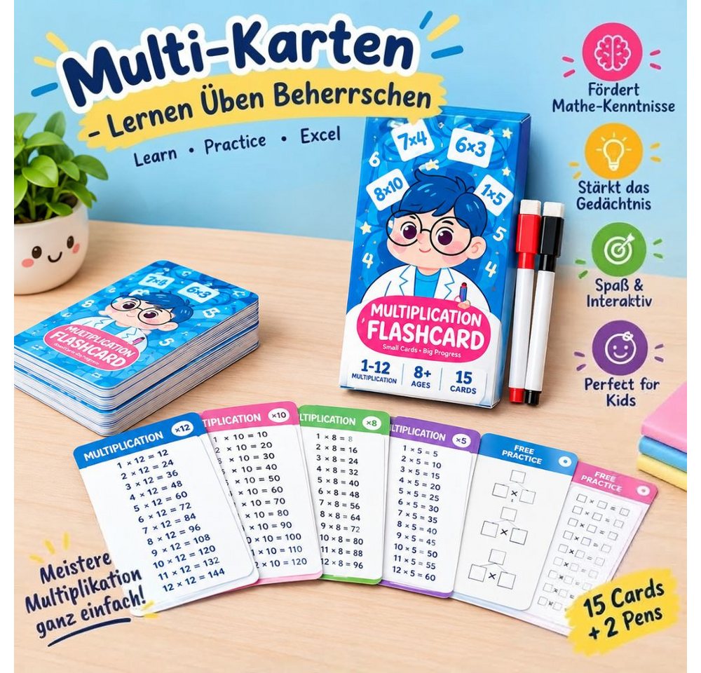 Montegoni Schulheft Mathe Lernkarten Multiplikation Schreibbar Abwischbar mit Stift Kinder, Abwischbar wiederverwendbar schreibbar Einmaleins Training mit Marke – Bild 3 von 5