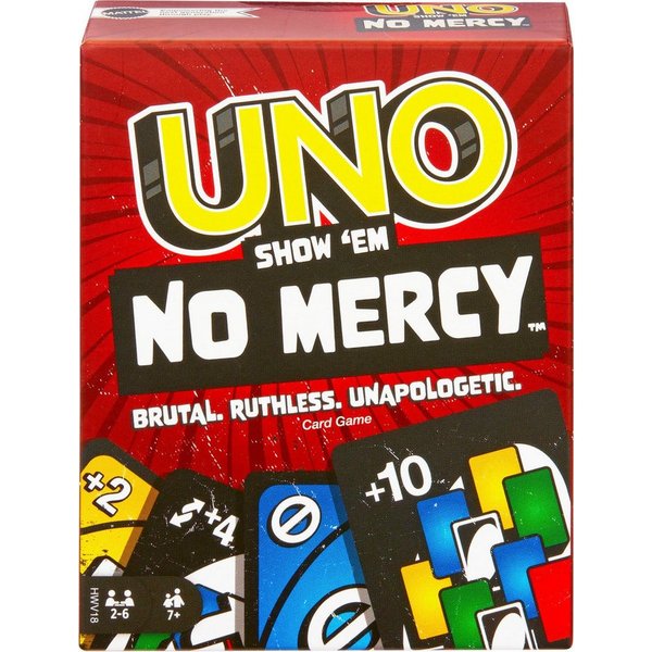 Montegoni Spielwelt UNO Spiele UNO No Mercy Karten, (UNO Kartenspiel für die Familie, Reisespiel oder Spiel für Erwachsene, Kinder und Familie Karte Brettspiel 