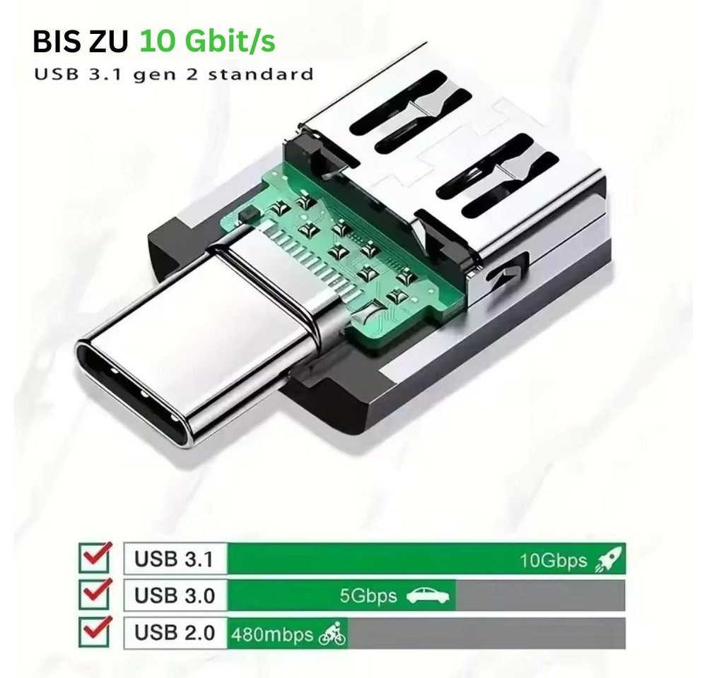 Montegoni USB 3.0 auf USB-C Adapter OTG mit LED, 1 Stück, kompakt & robust USB-Adapter USB Adapter Set, LED-Anzeige, OTG-fähig, schnelles Laden – Bild 4 von 5