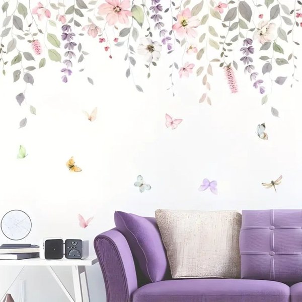 Montegoni Wandsticker 2er Set BRUP Blumen- & Schmetterling Wandaufkleber – Selbstklebend (Set, 2x Selbstklebende Wandaufkleber mit Blumen- & Schmetterlingsmotiv