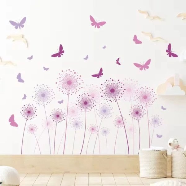 Montegoni Wandsticker Cartoon Pusteblume & Schmetterling Wandsticker – Für Kinderzimmer (Einzelsticker, 1 Wandsticker), Wasserfest, abnehmbar, selbstklebend, um