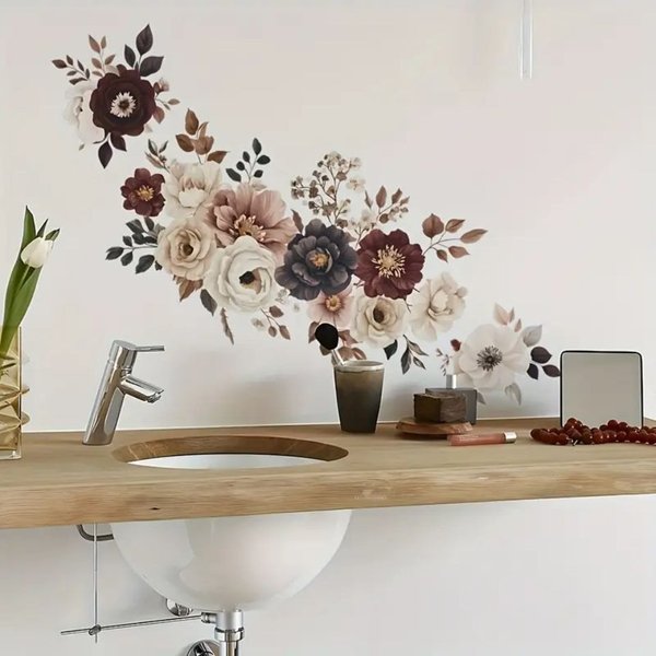 Montegoni Wandsticker Elegante Blumen Wandaufkleber – Selbstklebend für Wohnzimmer (einzel, 1x Eleganter Blumen-Wandaufkleber), Selbstklebend, glänzende Oberflä
