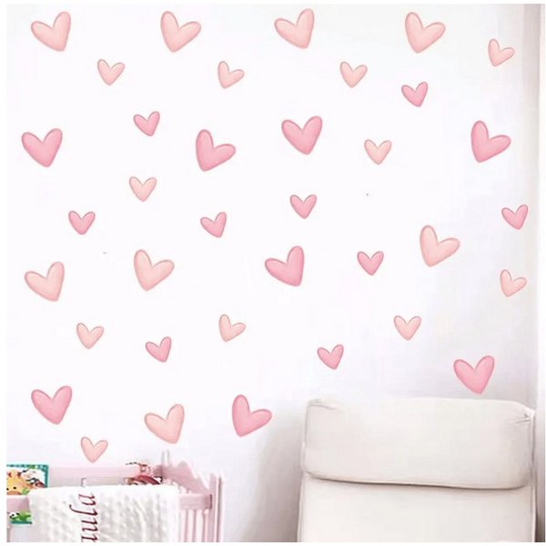 Montegoni Wandsticker Kinder Wandsticker,Selbstklebende (60 Stück weiche rosa große kleine Herzform Wandaufkleber), Deko Kindergarten Home Dekoration,wandtattoo