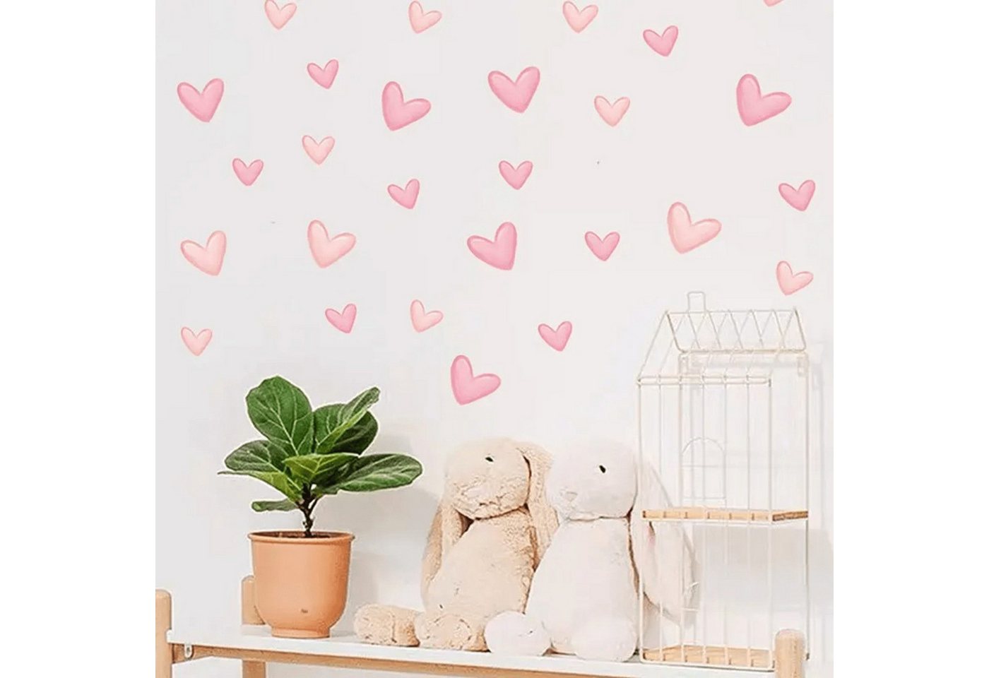 Montegoni Wandsticker Kinder Wandsticker,Selbstklebende (60 Stück weiche rosa große kleine Herzform Wandaufkleber), Deko Kindergarten Home Dekoration,wandtattoo – Bild 2 von 5