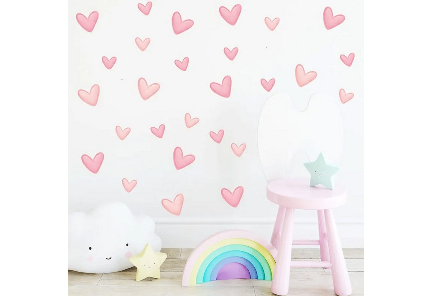 Montegoni Wandsticker Kinder Wandsticker,Selbstklebende (60 Stück weiche rosa große kleine Herzform Wandaufkleber), Deko Kindergarten Home Dekoration,wandtattoo – Bild 3 von 5
