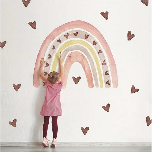 Montegoni Wandtattoo Kinder Wandsticker,Selbstklebende (Wandaufkleber mit Herz-Regenbogenmuster), Deko Kindergarten Home Dekoration,wandtattoo für Mädchenzimmer