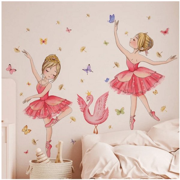 Montegoni Wandtattoo Mädchenzimmer mit Prinzessin, Schwan, Blumen und Schmetterlinge (selbstklebend Prinzessin, Schwan, Blumen, und Schmetterlinge Wandaufkleber