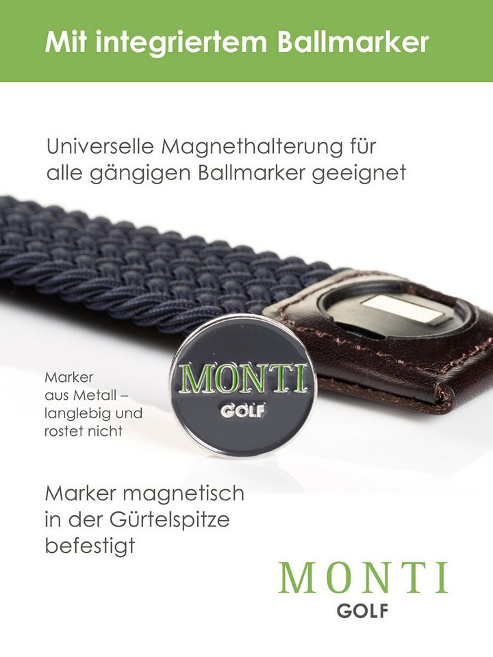 MONTI Flechtgürtel BIRDIE elastisch, integrierter Ballmarker magnetisch, 3,5 cm breit – Bild 2 von 5