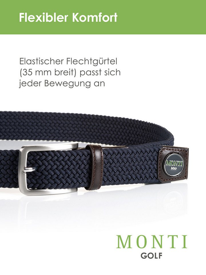 MONTI Flechtgürtel BIRDIE elastisch, integrierter Ballmarker magnetisch, 3,5 cm breit – Bild 3 von 5