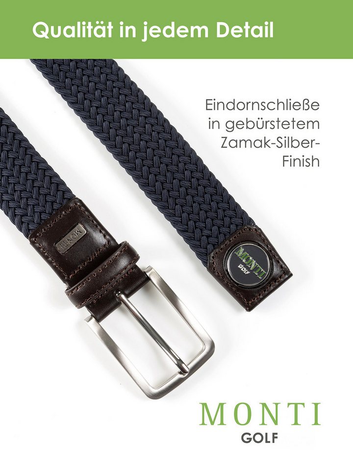MONTI Flechtgürtel BIRDIE elastisch, integrierter Ballmarker magnetisch, 3,5 cm breit – Bild 4 von 5