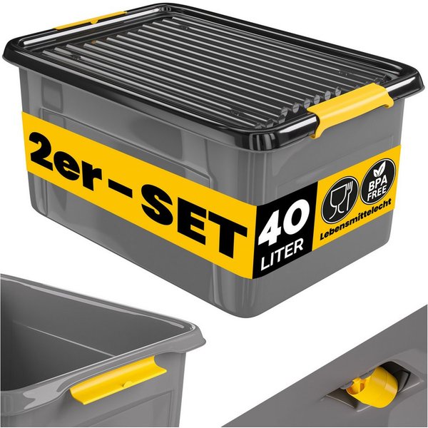 monzana Aufbewahrungsbox, 2x 40L Deckel 40kg belastbar stapelbar stabil BPA frei Kunststoffbox