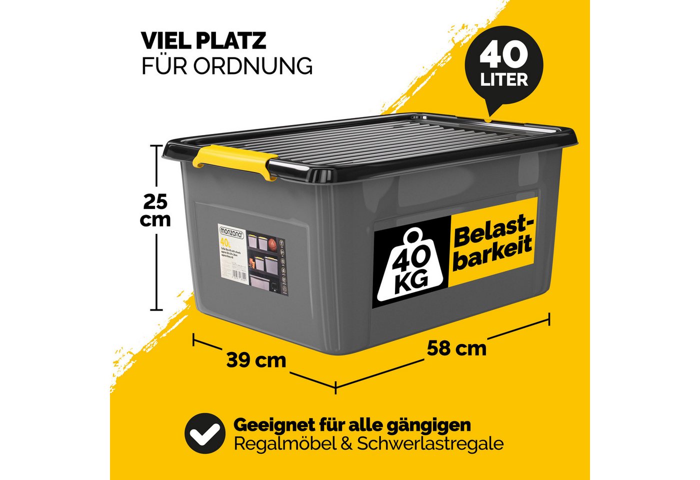monzana Aufbewahrungsbox, 2x 40L Deckel 40kg belastbar stapelbar stabil BPA frei Kunststoffbox – Bild 2 von 5