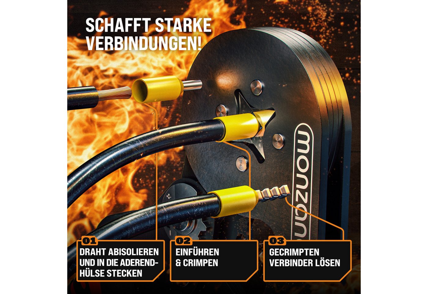 monzana Crimpzange, Crimpzange Vierkant 0,25-10mm² 2000tlg Abisolierzange Set 220tlg – Bild 2 von 5