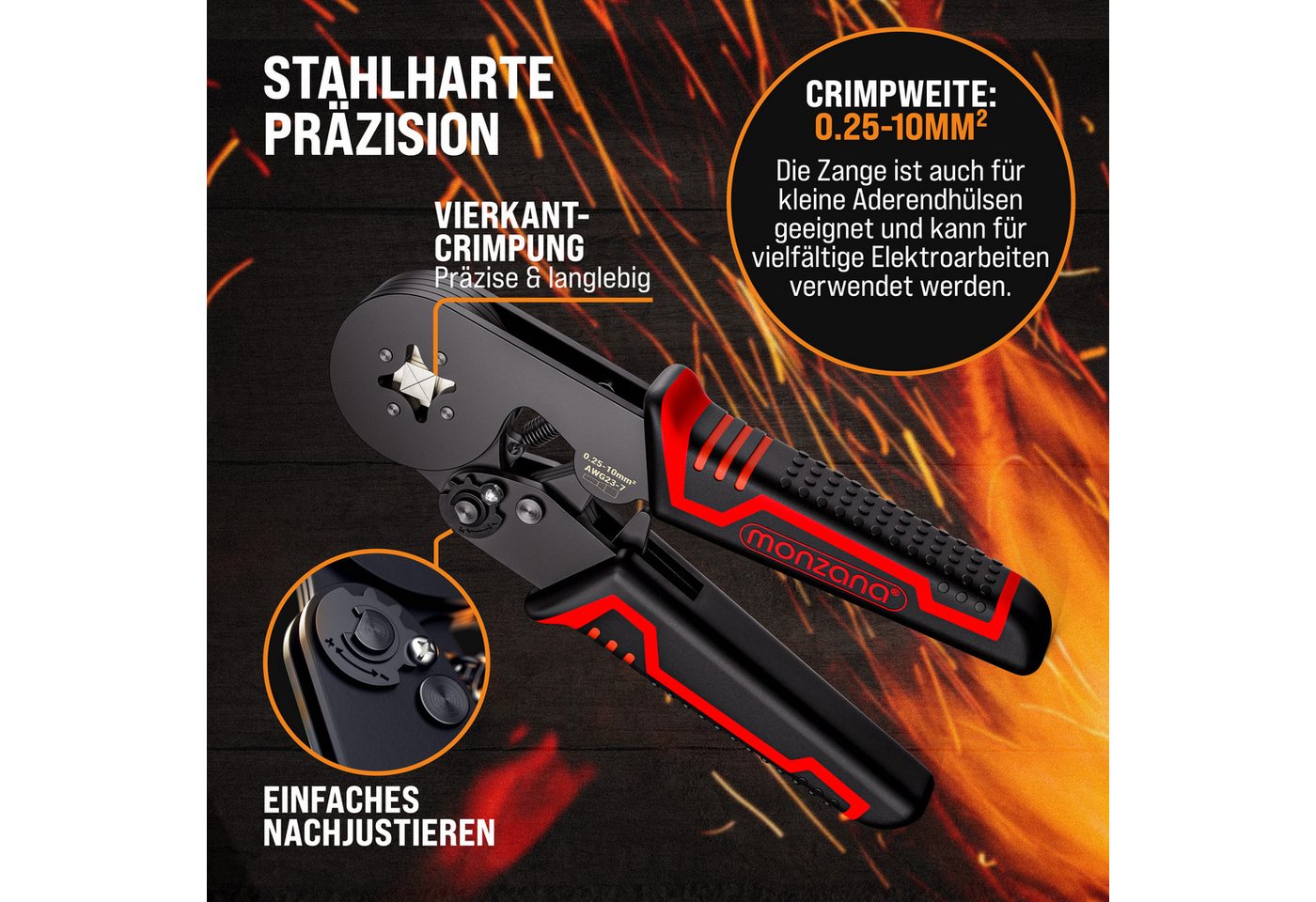 monzana Crimpzange, Crimpzange Vierkant 0,25-10mm² 2000tlg Abisolierzange Set 220tlg – Bild 4 von 5