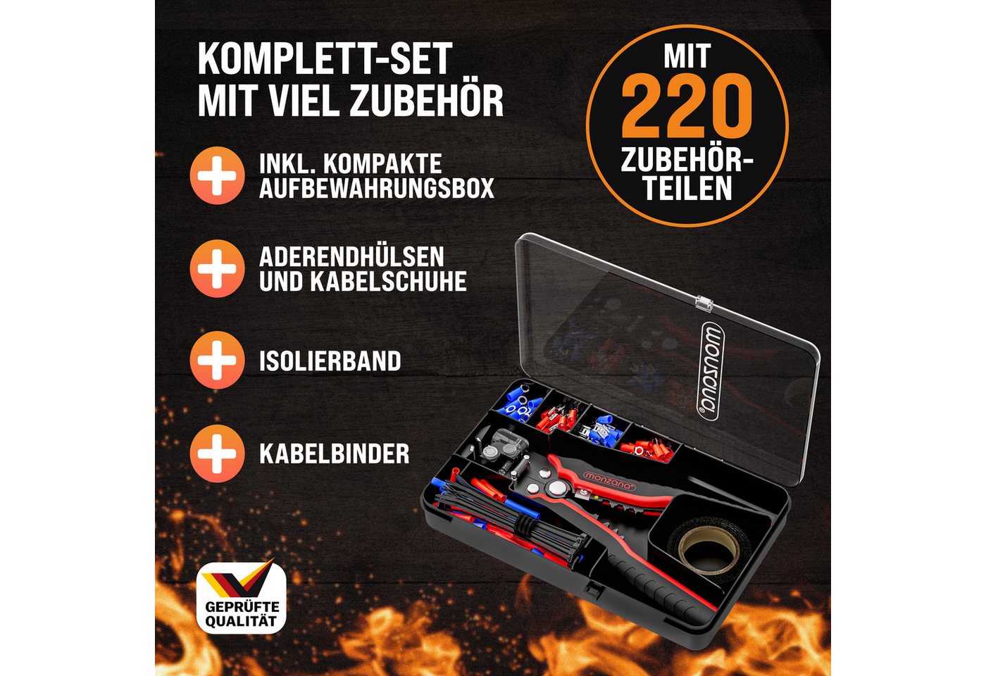 monzana Crimpzange, Crimpzange Vierkant 0,25-10mm² 2000tlg Abisolierzange Set 220tlg – Bild 5 von 5