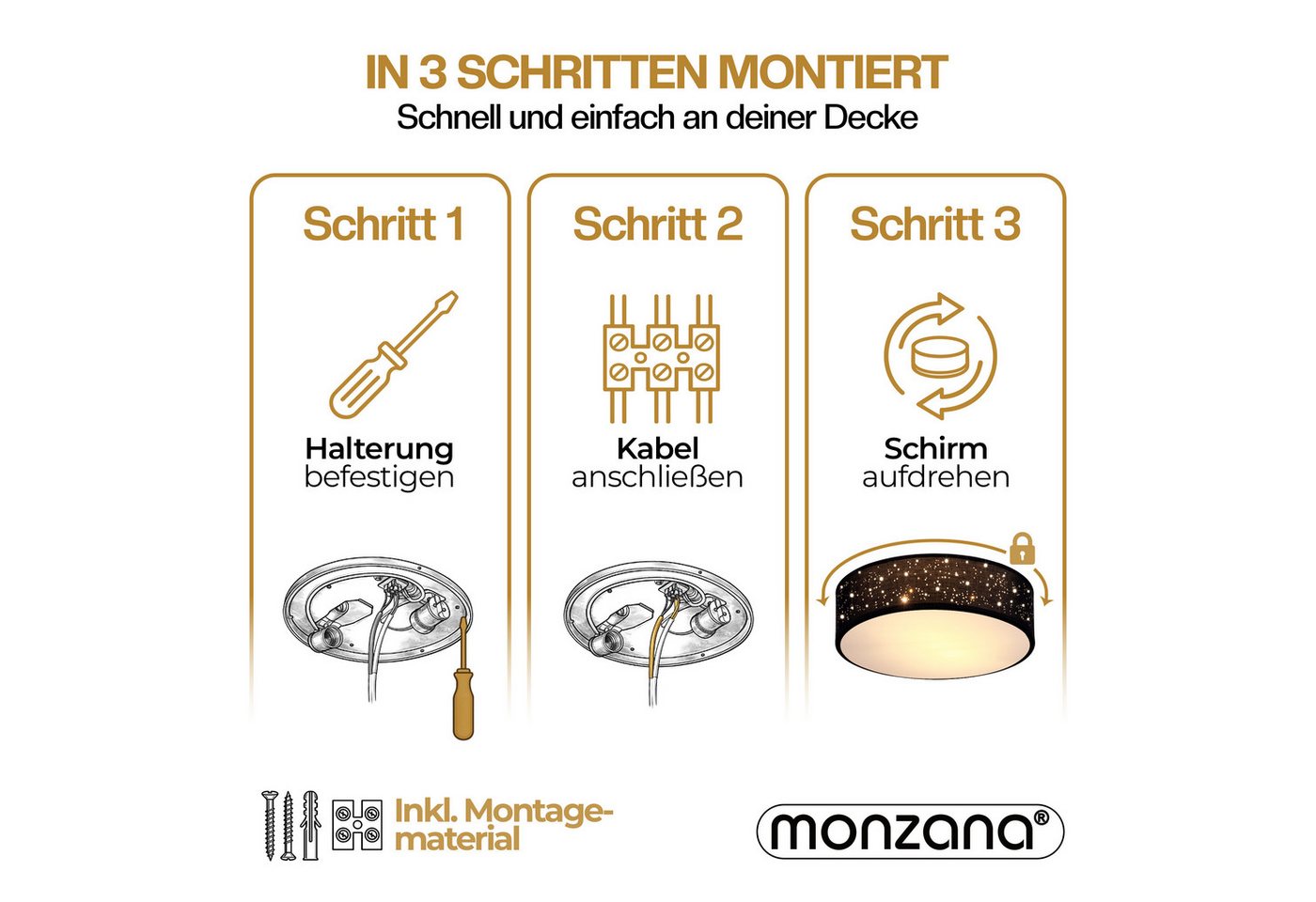 monzana Deckenleuchte, 38 cm, Sternenhimmel Rund Stoffschirm 38 cm 2-Flammig E27 Modern – Bild 3 von 5