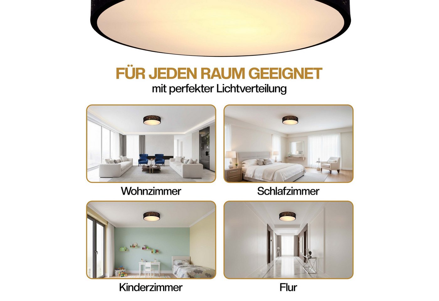 monzana Deckenleuchte, 38 cm, Sternenhimmel Rund Stoffschirm 38 cm 2-Flammig E27 Modern – Bild 5 von 5
