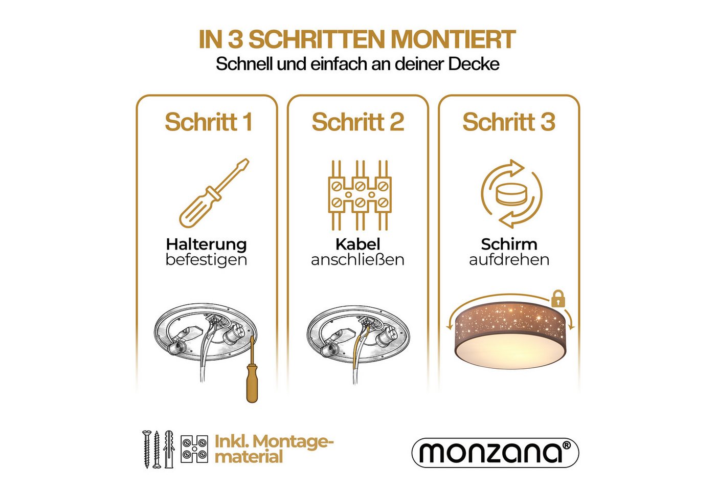 monzana Deckenleuchte, 38 cm, Sternenhimmel Rund Stoffschirm 38 cm 2-Flammig E27 Modern – Bild 3 von 5