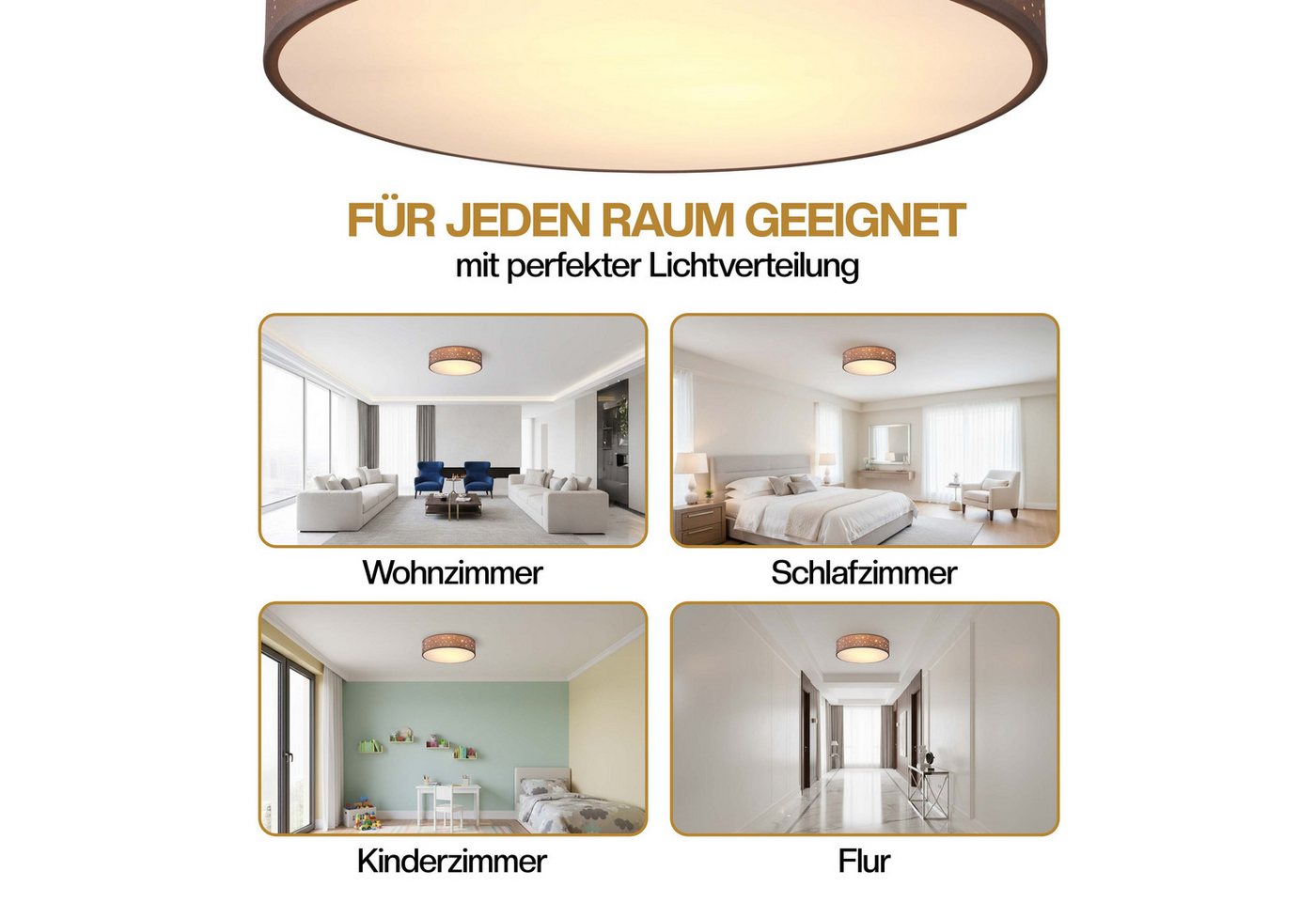 monzana Deckenleuchte, 38 cm, Sternenhimmel Rund Stoffschirm 38 cm 2-Flammig E27 Modern – Bild 5 von 5