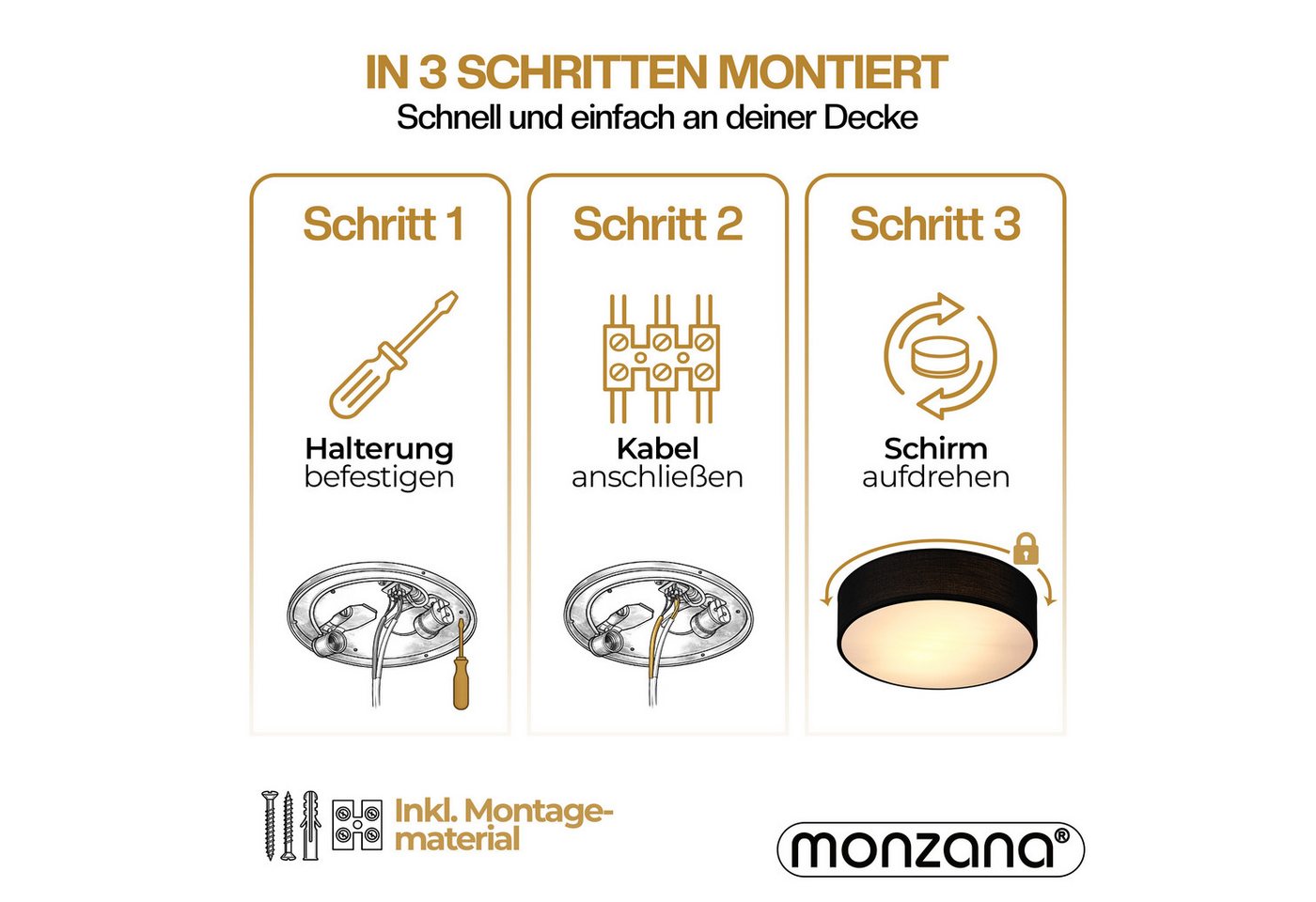 monzana Deckenleuchte Deckenleuchte, Innenbeleuchtung, Deckenlampe Stoff Schwarz 38 cm Modern E27 Rund 2 Flammig – Bild 3 von 5