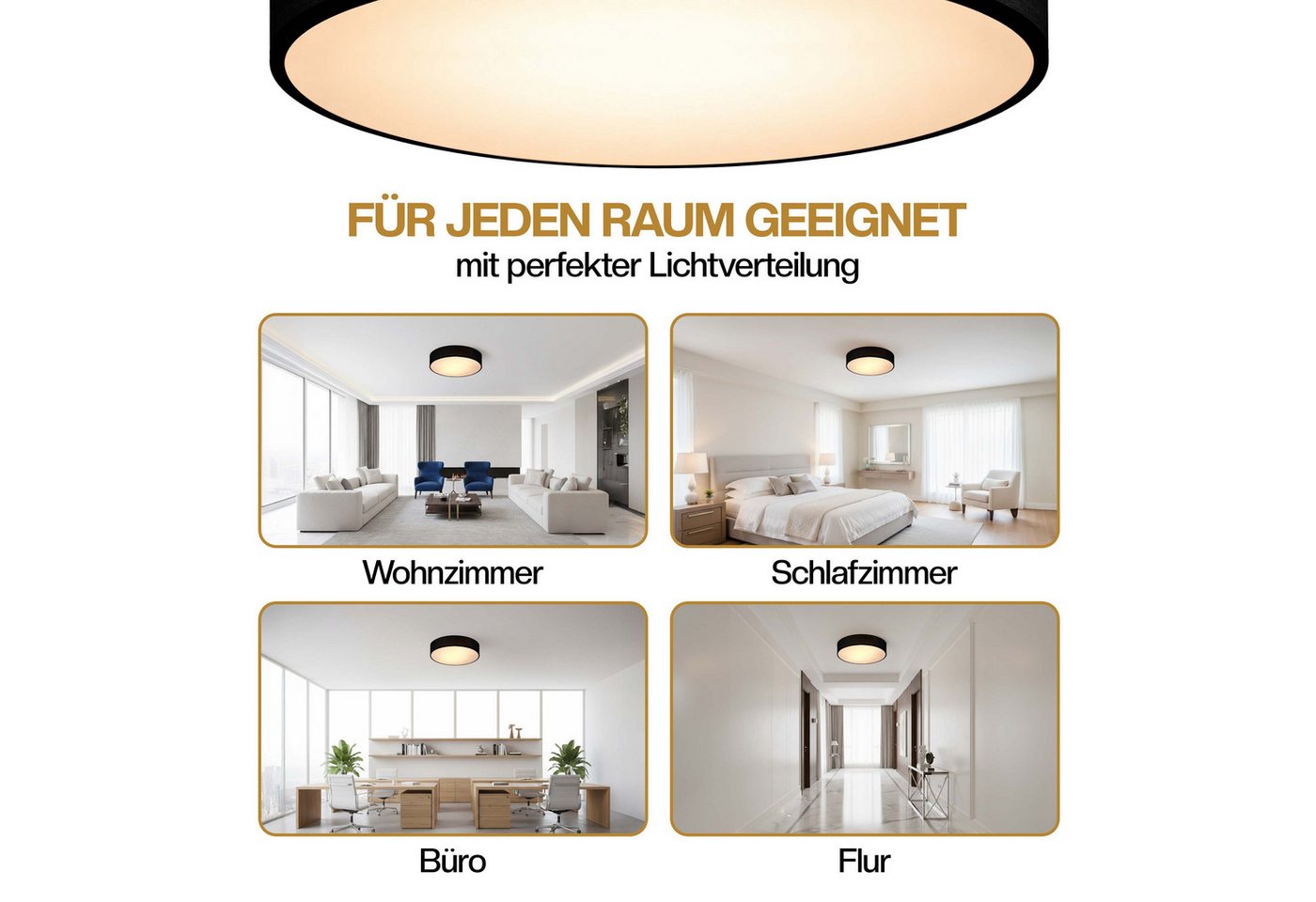 monzana Deckenleuchte Deckenleuchte, Innenbeleuchtung, Deckenlampe Stoff Schwarz 38 cm Modern E27 Rund 2 Flammig – Bild 5 von 5